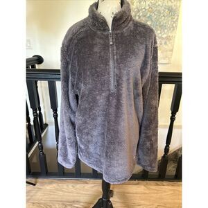 Avalanche Women's Medium Sherpa‎ 1/4 Button Gray Pullover Sweater Lg